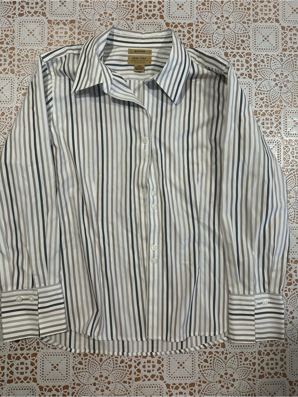 Gold Label Non-Iron Striped Button Front Shirt Petite 14P Cotton
